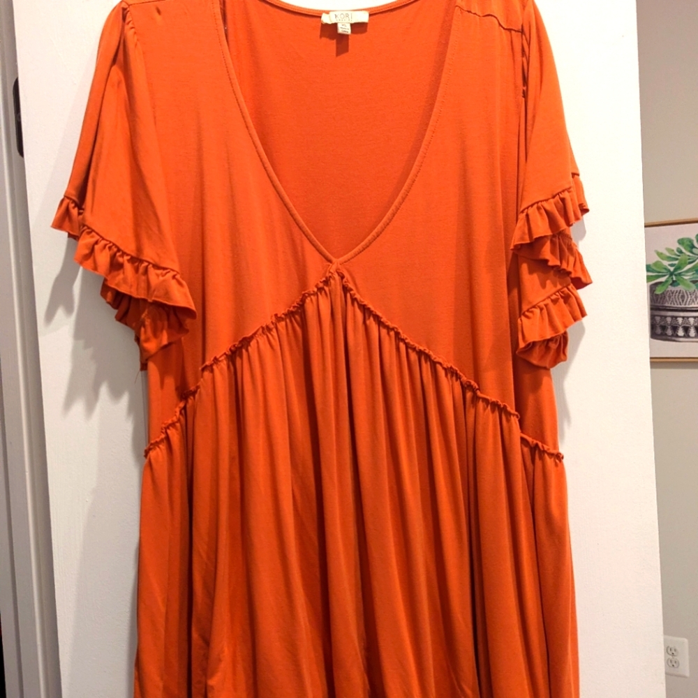 Kori Orange Soft Ruffle Top
